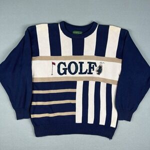 VTG Clubfellow GOLF Sweater Mens XL Cotton Knit‎ Golfing 1990s Striped Retro
